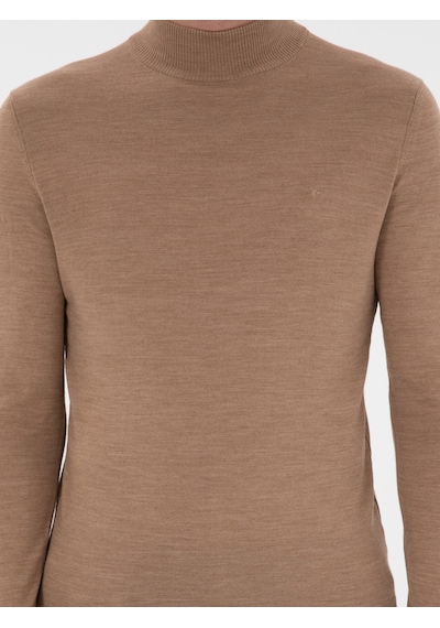 Cacharel Camel Slim Fit Yün Karışımlı Yarım Balıkçı Yaka Basic Triko Kazak Kahverengi