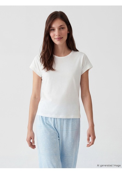 Lcw Dream Mavi Bisiklet Yaka Desenli Kadın Kaprili Pijama Takımı