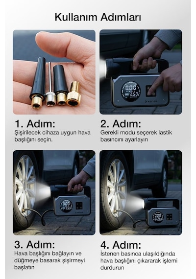 3 Ü 1 Arada Akü Takviye Cihazı Ve Hava Pompası 150 Psı Dijital Kompresör 16.000mah Powerbank Type-c