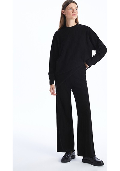 Lcw Modest Siyah Beli Lastikli Düz Geniş Paça Kadın Triko Pantolon