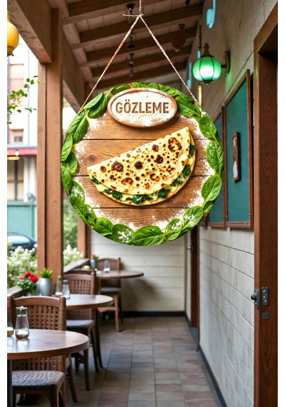 Gözleme Görselli İpli İpli Mdf Ahşap Kapı Duvar Süsü, Cafe, Mutfak Dekoratif Tablo