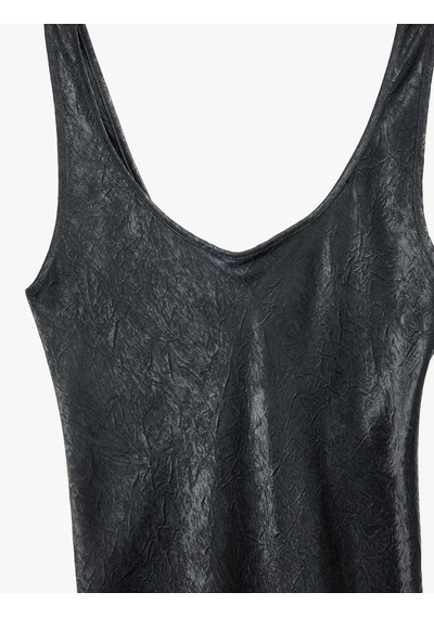 Koton Kolsuz U Yaka Slim Fit Saten Midi Abiye Elbise Antrasit 6sak80115uw Antrasit