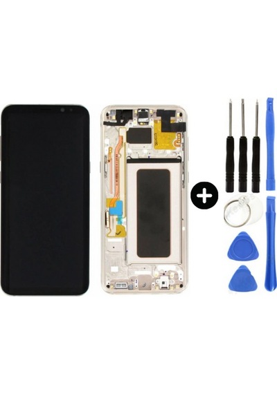 Samsung Galaxy S8 Plus Sm-g955 Uyumlu Çıtalı Yan Sanayidir Lcd Ekran Dokunmatik Gold + Tamir Seti