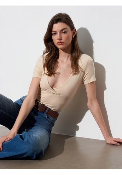 Dilvin 32758 V Yaka Kısa Kollu T-shirt-taş