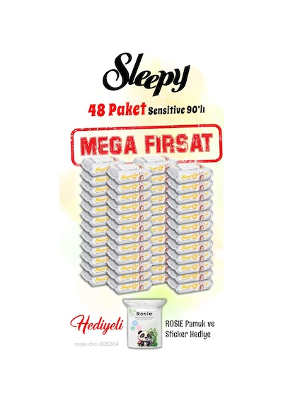 Sleepy 90'lı Sensitive Islak Bebek Havlusu Mega 48 Paket Ve Rosie Hediye Tekli