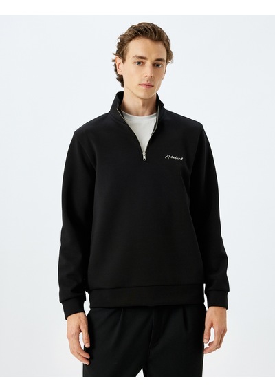 Koton Yarım Fermuarlı Basic Pamuk Karışımlı İnterlok Kumaş Atatürk Sweatshirt Siyah 5wam70219mk Siyah