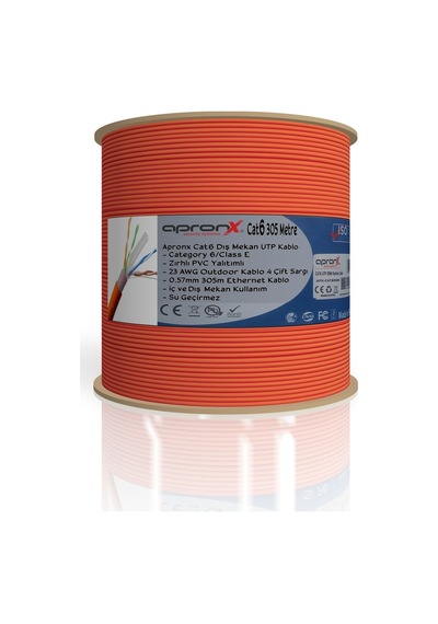 Apronx Cat6 23AWG 305Mt Outdoor 0,57mm Turuncu Utp Kablo