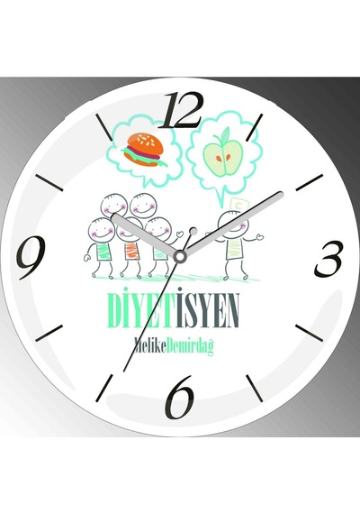 Kişiye Özel Diyetisyen Çap 30cm Sessiz Akar Bombeli Gerçek Cam Duvar Saati Çok Renkli