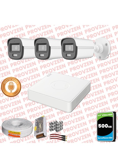 Provzen Hikvision 3'lü Full Hd Güvenlik Kamerası Set 7/24 Renkli, Mikrofonlu, Olay Anında Bildirim
