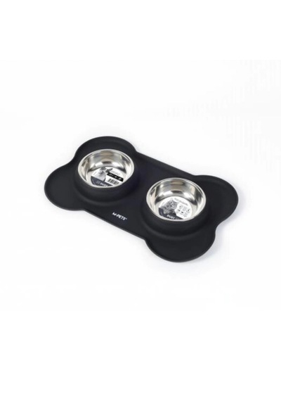 M-pets Duet Silikon Mat Kedi Ve Köpek Mama Ve Su Kabı 400ml Siyah