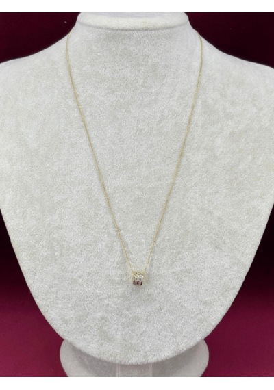 14 K Renginde Çift Sıra Taşlı Daire Şekilli Minimal Gold Kolye Gold