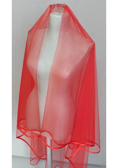 Suzanna Moda Kırmızı Uzun Hayal Tül 1.50cm Boy Saten Biyeli 2 Kat Kına Duvağı