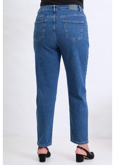 Lacarino 7531 Mom Kadın Jean Pantolon Blue Tokalı