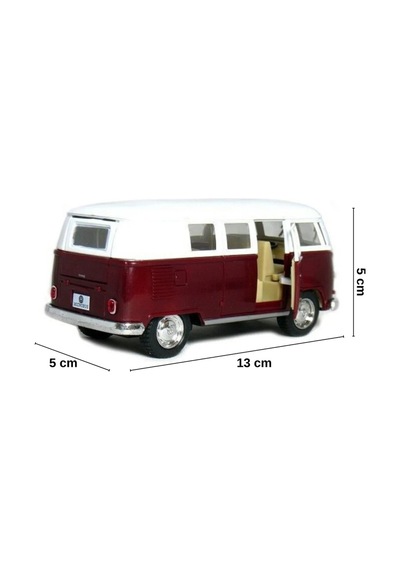1:32 Ölçek Metal Çek Bırak Nostaljik Volkswagen T1 Minibüs Vosvos Oyuncak Araba - Bordo 13 Cm