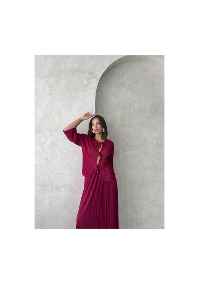 Verymoda Önden Bağlamalı Plise Gömlek - F1739 Bordo
