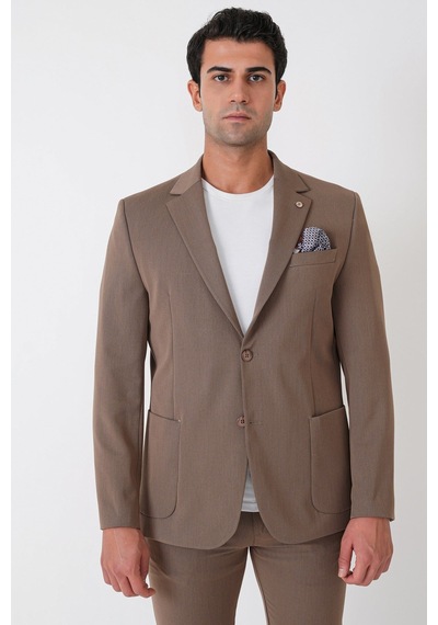 Comfort Fit Esnek Pamuklu Torba Cep Vizon Blazer Ceket C 743