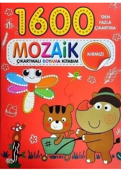 Mozaik Çıkartmalı Boyama Kitabı Kırmızı 1600'den Fazla Çıkartm...