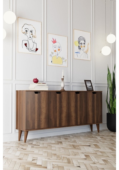 Elegant 4 Kapaklı Dekoratif Konsol Barok Ceviz