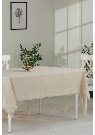 Keten Masa Örtüsü Leke Tutmaz Bej Rengi 160x220 Cm Masa Örtüsü