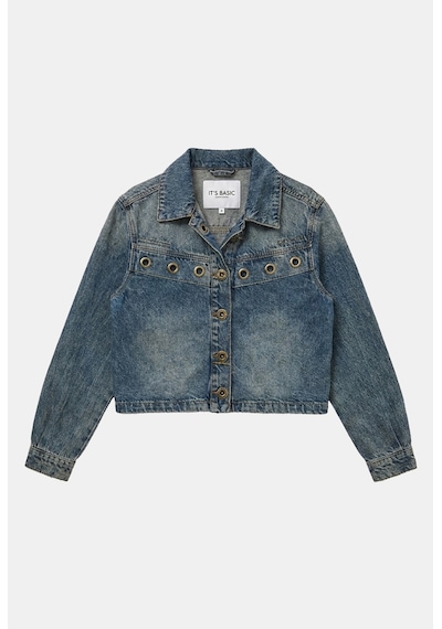 Kadın Kot Rengi 4w6-8 Kemer Boy Kuş Gözü Detaylı Özel Tasarım Denim Ceket