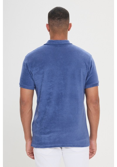 AC&Co / Altınyıldız Classics Erkek Indıgo Slim Fit Dar Kesim Pamuklu Havlu Kumaş Polo Yaka Tişört Indıgo