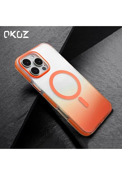 Apple Uyumlu iPhone 16 Pro Max Grace Renk Geçişli Magsafe Koruyucu Kılıf Turuncu