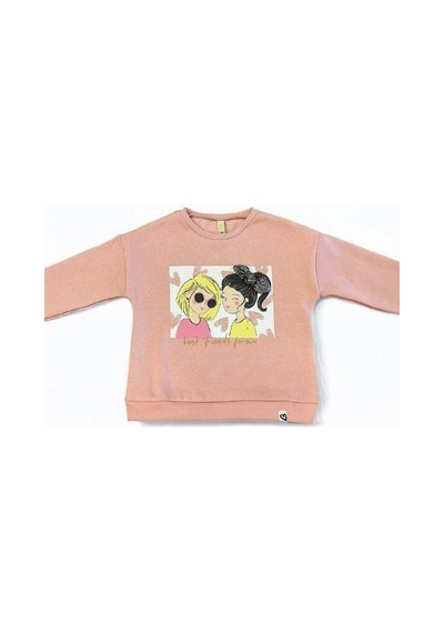 Kız Çocuk Kalın Kız Baskılı İçi Şardonlu Sweatshirt-14345 Pudra