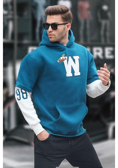 Madmext Petrol Mavisi Nakışlı Kapüşonlu Sweatshirt 6141-petrol Yeşili Petrol Yeşili