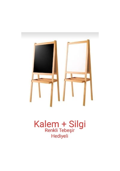 Çift Taraflı Ayaklı Ahşap Çocuk Yazı Tahtası Kalem Silgi Tebeşir Hediyeli Ham