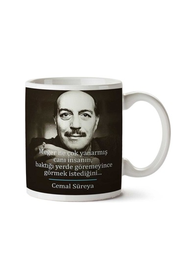 Cemal Süreya Meğer Çok Yanarmış İki Tarafı Baskılı Kupa Bardak Çok Renkli