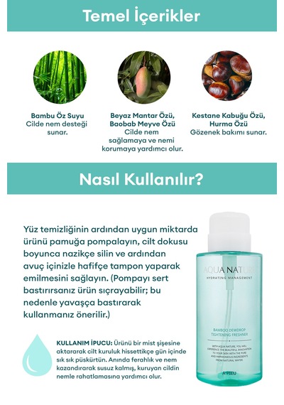 Missha A'PIEU Aqua Nature Bamboo Dewdrop Tightening Freshener Gözenek Sıkılaştırıcı Tonik 500 ML