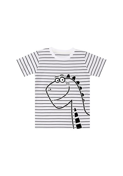 Sevimli Dino Çizgili Erkek Çocuk Yazlık T-shirt Kapri Şort Takım
