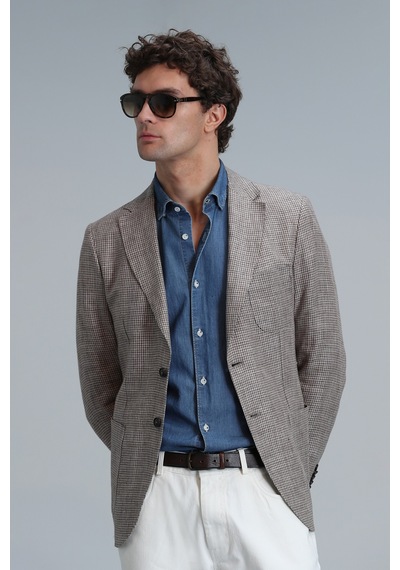 Lufian Luta Spor Erkek Blazer Ceket Slim Fit Kahverengi Kahverengi 111140166100112 Kahverengi