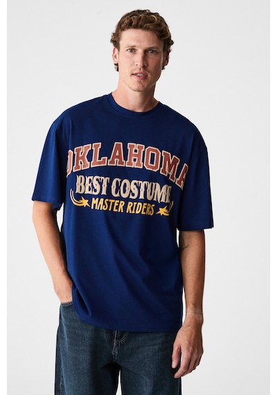 Grımelange Ruddy Erkek Göğüs Baskılı %100 Organik Pamuklu Bisiklet Yakalı Regular Lacivert T-shirt Lacivert