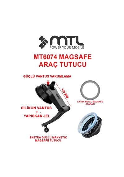 Güçlü Manyetik Magsafe Uyumlu Araç İçi Telefon Tutucu Dayanıklı Ve Yapışkan Vantus 360 Döner Başlık Siyah