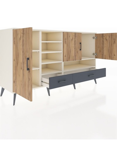Kronos Konsol 8 Raflı 2 Çekmeceli 3 Kapaklı 176x59x99 Aytaşı-çam/ Aytaşı-çam/antrasit