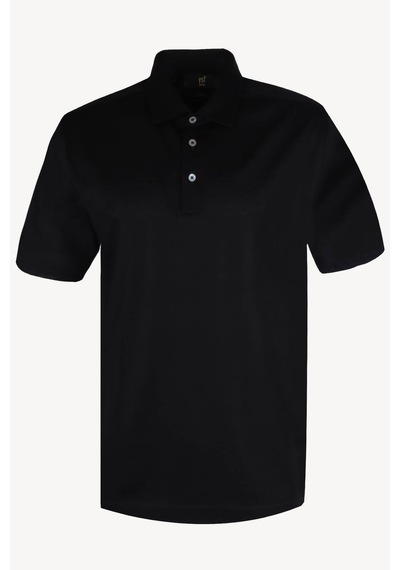 Erkek Siyah Polo Yaka Regular Fit Desenli Tshirt