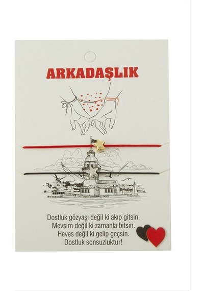 Yıldız Arkadaşlık İp Bileklik 2 Adet - Kırmızı Çok Renkli