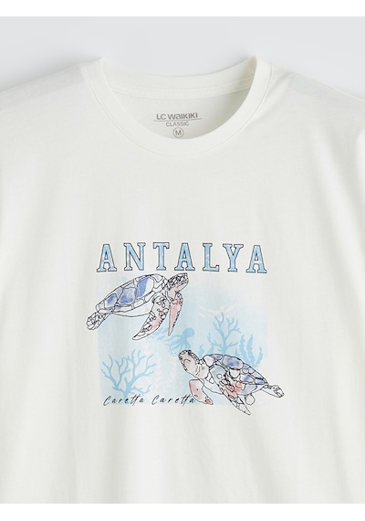 Lcwaıkıkı Classic Beyaz Bisiklet Yaka Antalya Baskılı Erkek Tişört