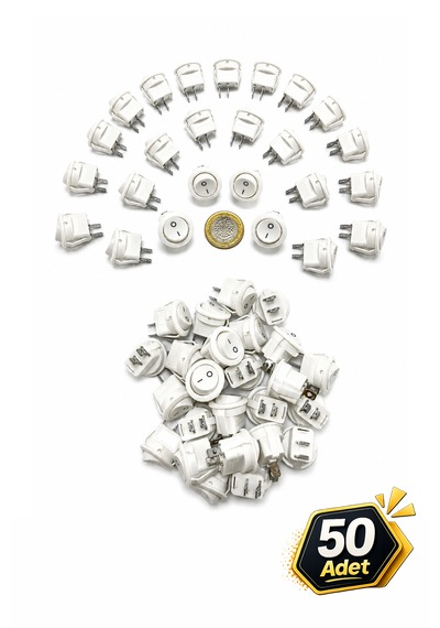 Yuvarlak Işıksız Anahtar Beyaz 2 Pin 23 Mm 50 Adet Aç Kapa On-off Işıksız Switch Buton 6a/250vac 125vac
