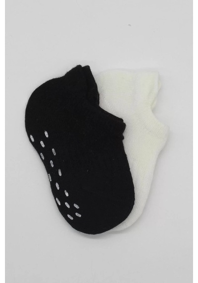 2'li Sneakers Kaymaz Basic Penye Çorap Bs20103 Siyah Ekru Renkli Çok Renkli