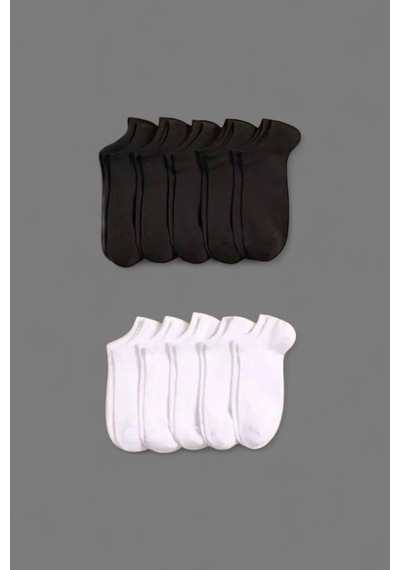 Hitit Socks Hitit Sock Erkek 10 Çift Premium Kalite Pamuklu Düz Patik Siyah Beyaz Siyah - Beyaz