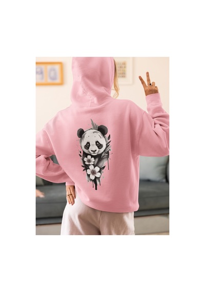 Stil X Sevimli Pandalar Baskılı Kadın Sweatshirt Pembe-2