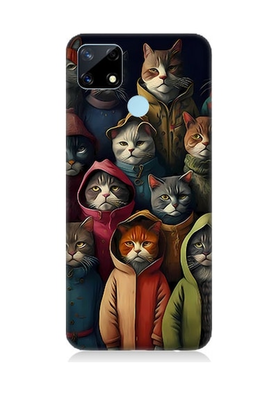 Realme 7i Uyumlu Silikon Kılıf Kapşonlu Kediler