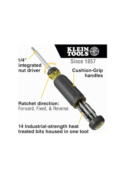 Klein Tools 32305 Çok Uçlu Cırcırlı Tornavida, 15'ı 1 Arada Alet,