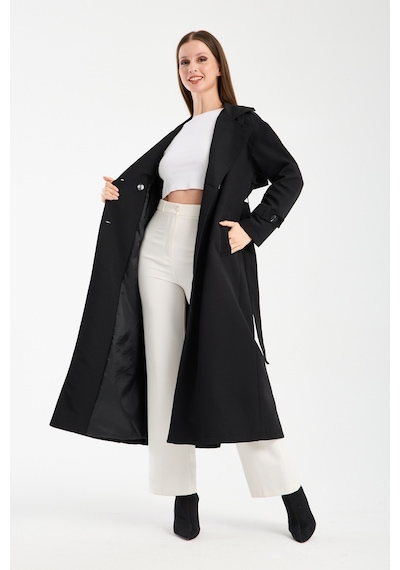 Oversize Rüzgarlık Detaylı Trençkot Siyah