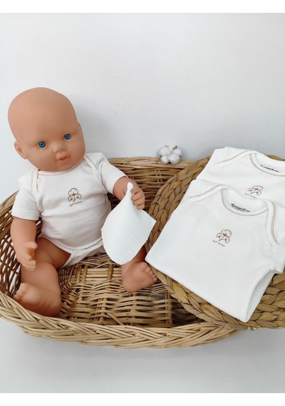 Tomuycuk 2'li Kısa Kollu Bebek Body Ekru Fitilli Zıbın Çıtçıtlı Atlet % 100 Pamuklu Mevsimlik Hediyelik Ekru