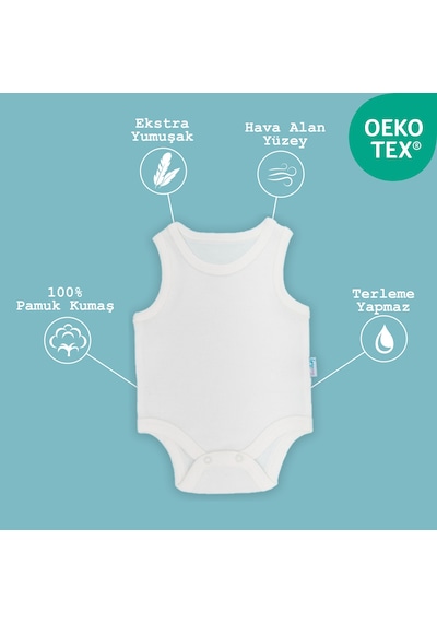 Novibaby 3'lü Bebek Atlet Body Zıbın Çıtçıtlı Ekru 100% Pamuk Ekru