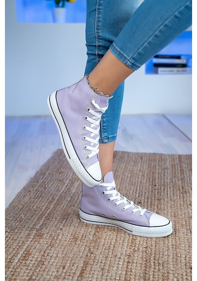 Unisex Günlük Keten Rahat Bilekli Lila Uzun Convers Sneaker Spor Ayakkabı Lila