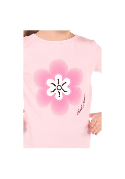 Toontoy Kids Kız Çocuk Baskılı Bisiklet Yaka Kısa Kollu Tişört Açık Pembe